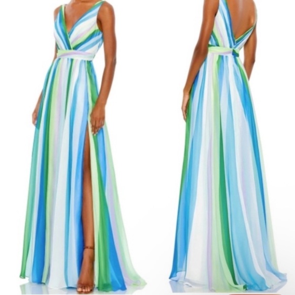 Mac Duggal Striped Multi Sleeveless Gown - Picture 1 of 6